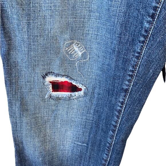 Eddie Bauer Women Dark Wash Denim Boyfriend Relaxed Distressed Patched Jeans 14 - Picture 5 of 11